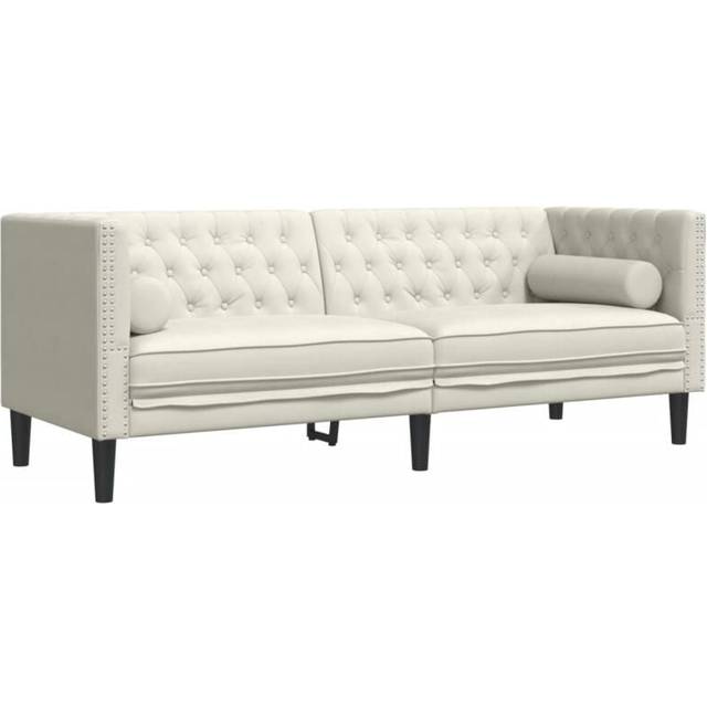 Billede af vidaXL 3-Personers Chesterfield Med Bolsterpuder Fløjl Cremefarvet Sofa 3 personers
